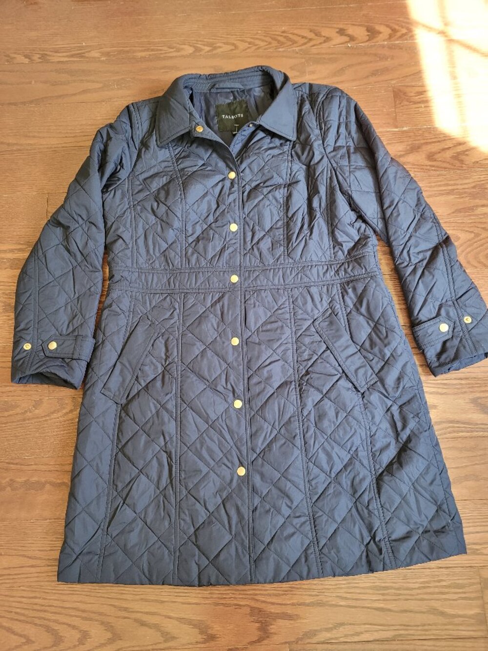 Talbot’s Navy Quilted Jacket Long Coat Women’s Size XL light weight Fall